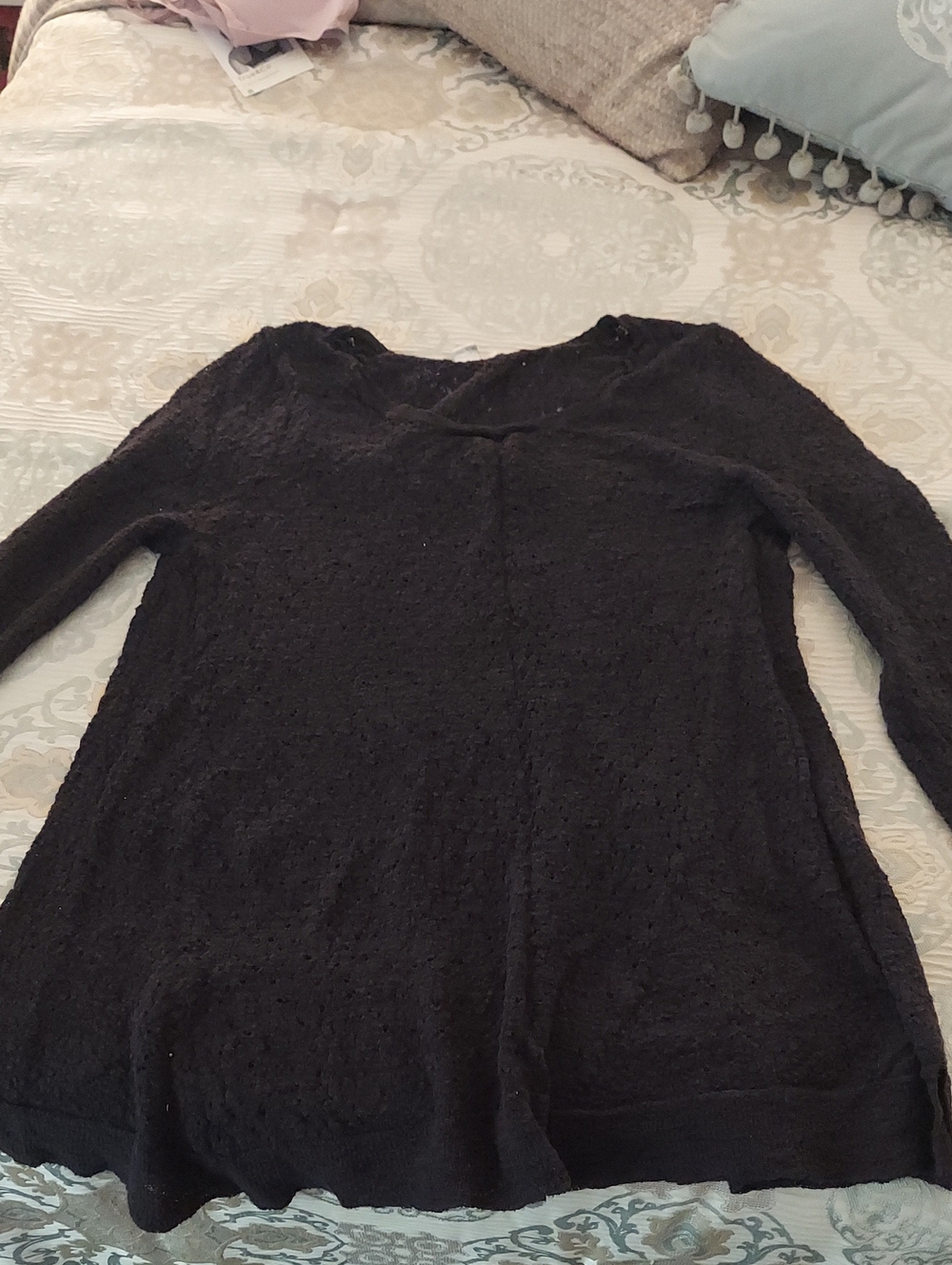 Black Women’s Long-Sleeve Open Weave Knit Top - Classic Everyday Layer